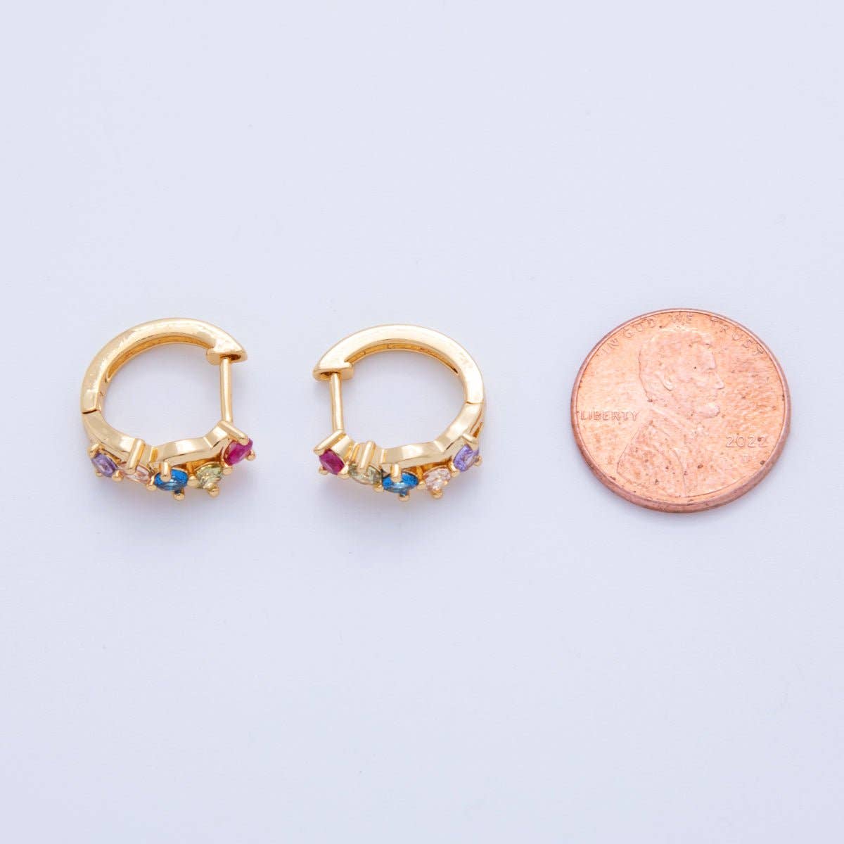 18K Gold Filled Multicolor CZ Cluster 15mm Huggie Earrings | AI350