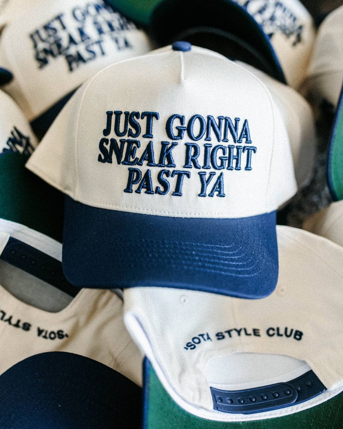 Just Gonna Sneak Right Past Ya - Unisex Hat Navy & Green