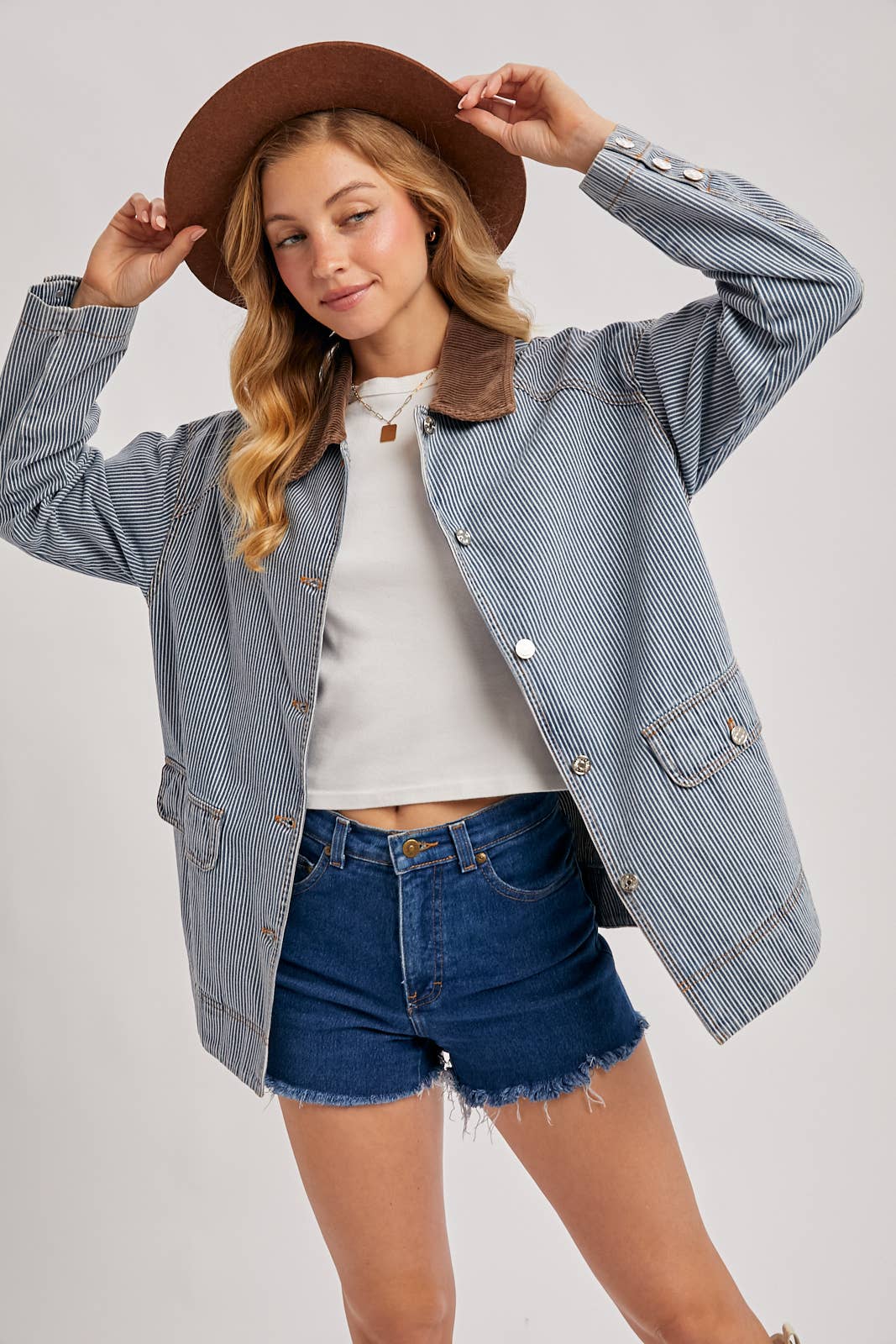 DENIM CORDUROY COLLAR CONTRAST BARN COAT