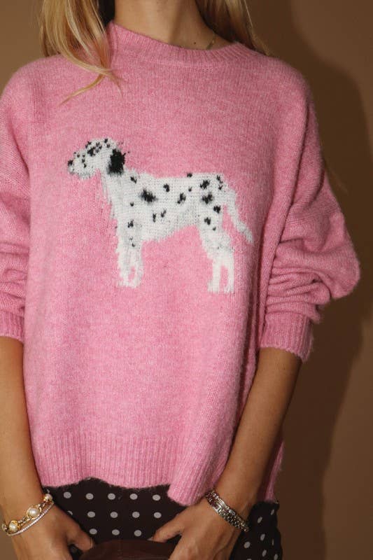 Dalmatian Dog Fuzzy Pink Sweater