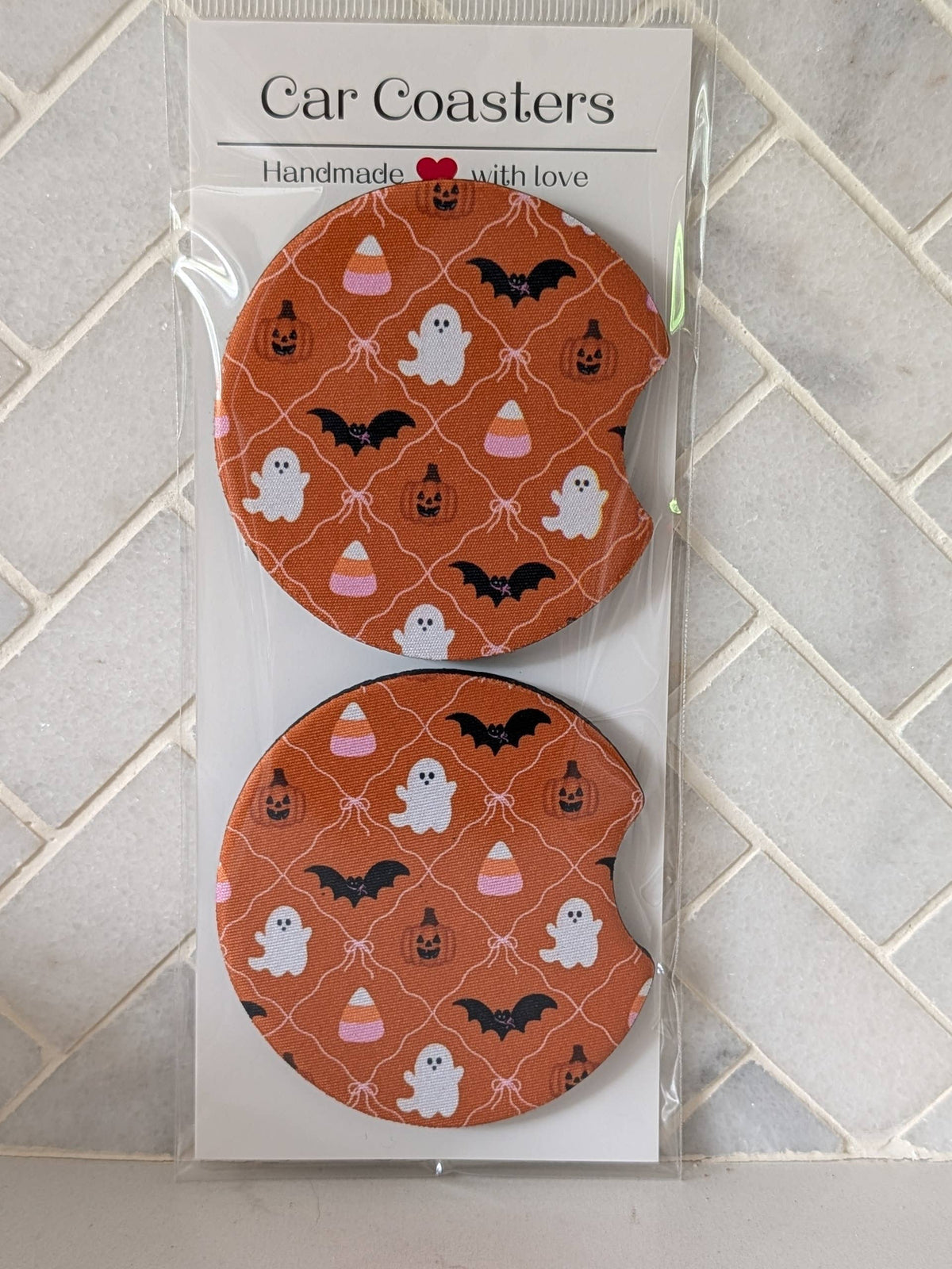 Pumpkin Halloween Lattice Car Coasters