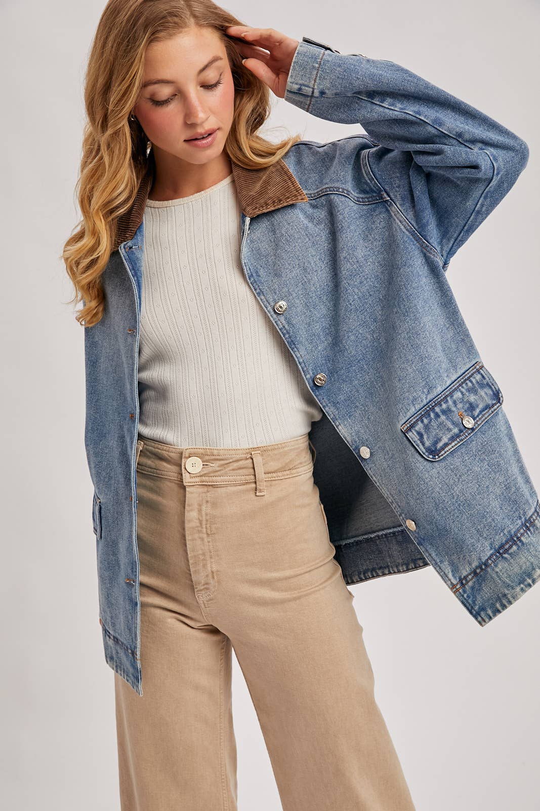 DENIM CORDUROY COLLAR CONTRAST BARN COAT