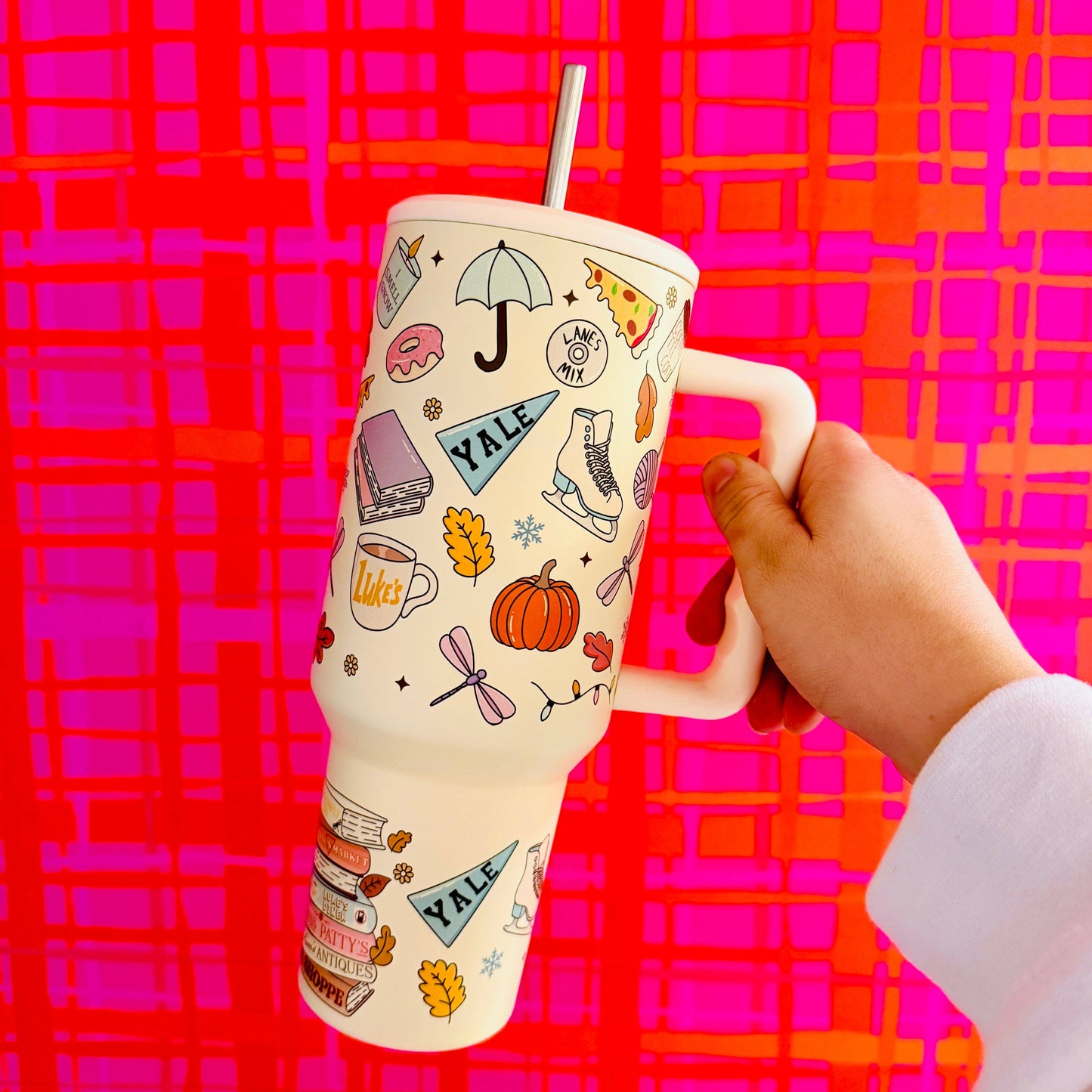 40oz Tumbler with Lid and Straw, Gilmore Pattern