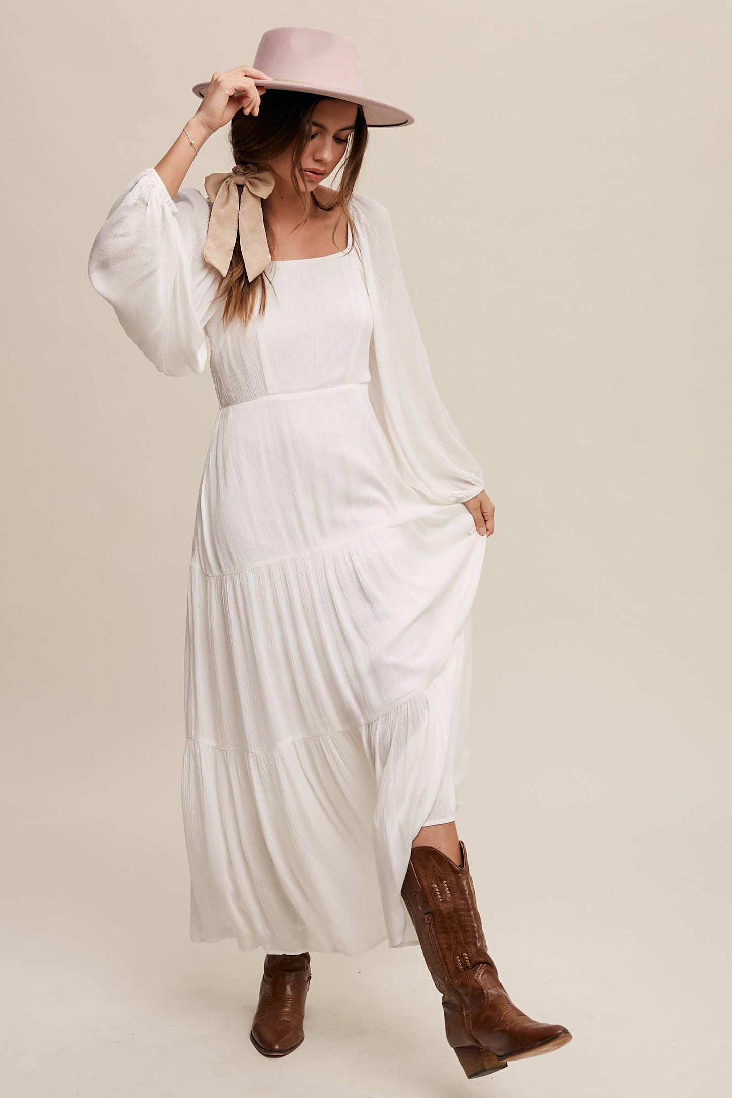Romantic Square Neck Tiered Boho Maxi Dress