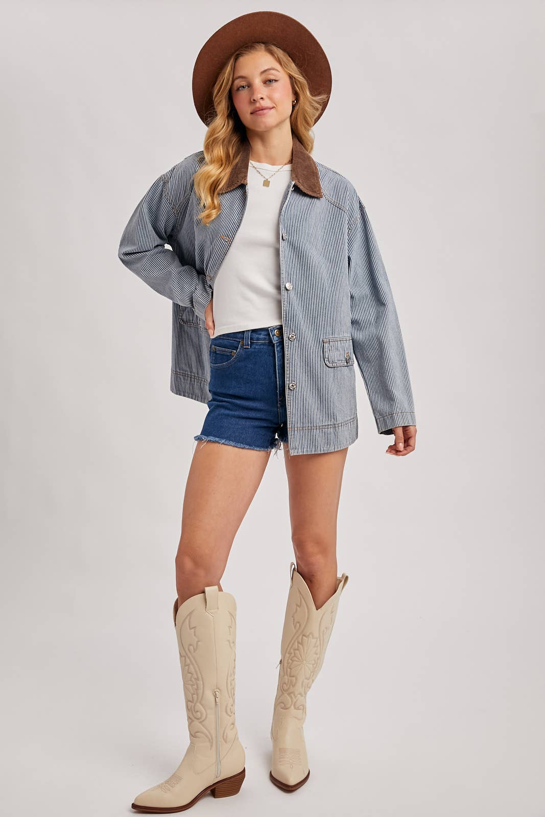 DENIM CORDUROY COLLAR CONTRAST BARN COAT