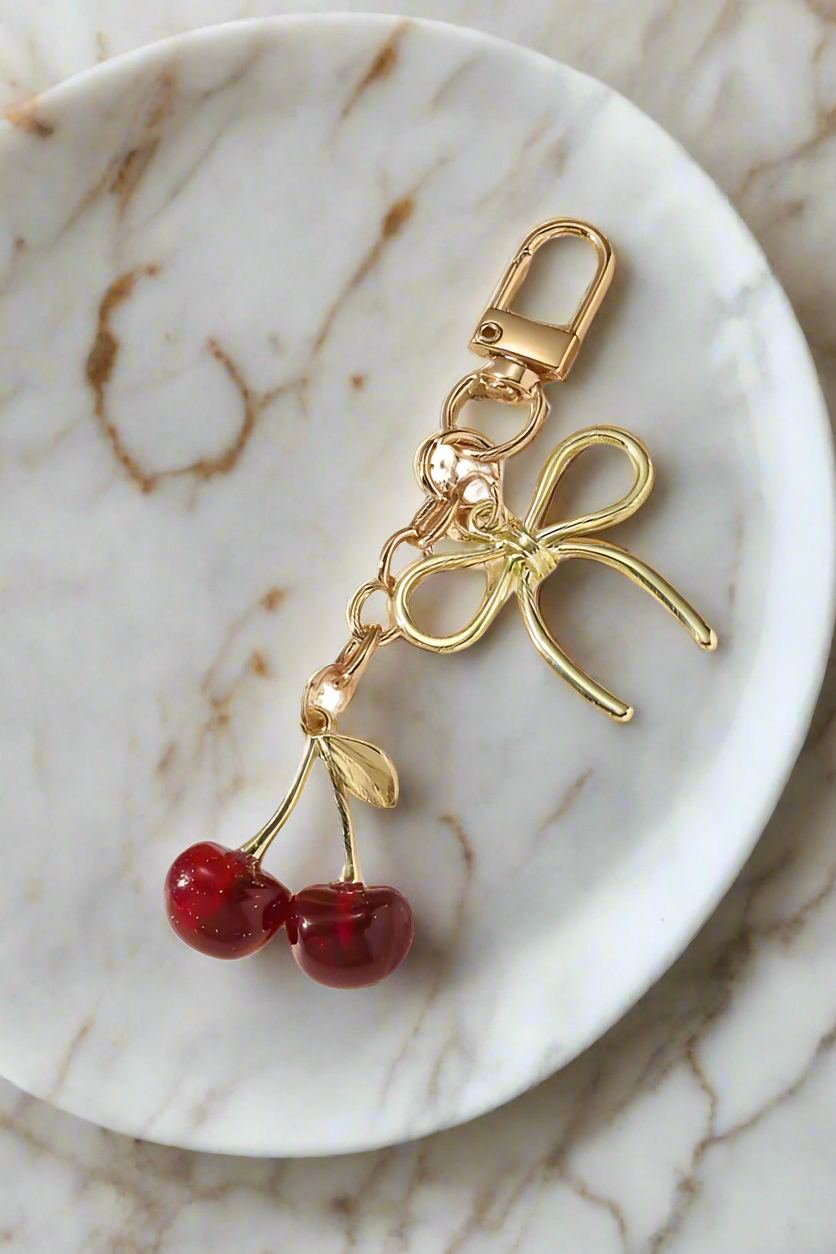 Red Cherry with Gold Bow Purse Charm
