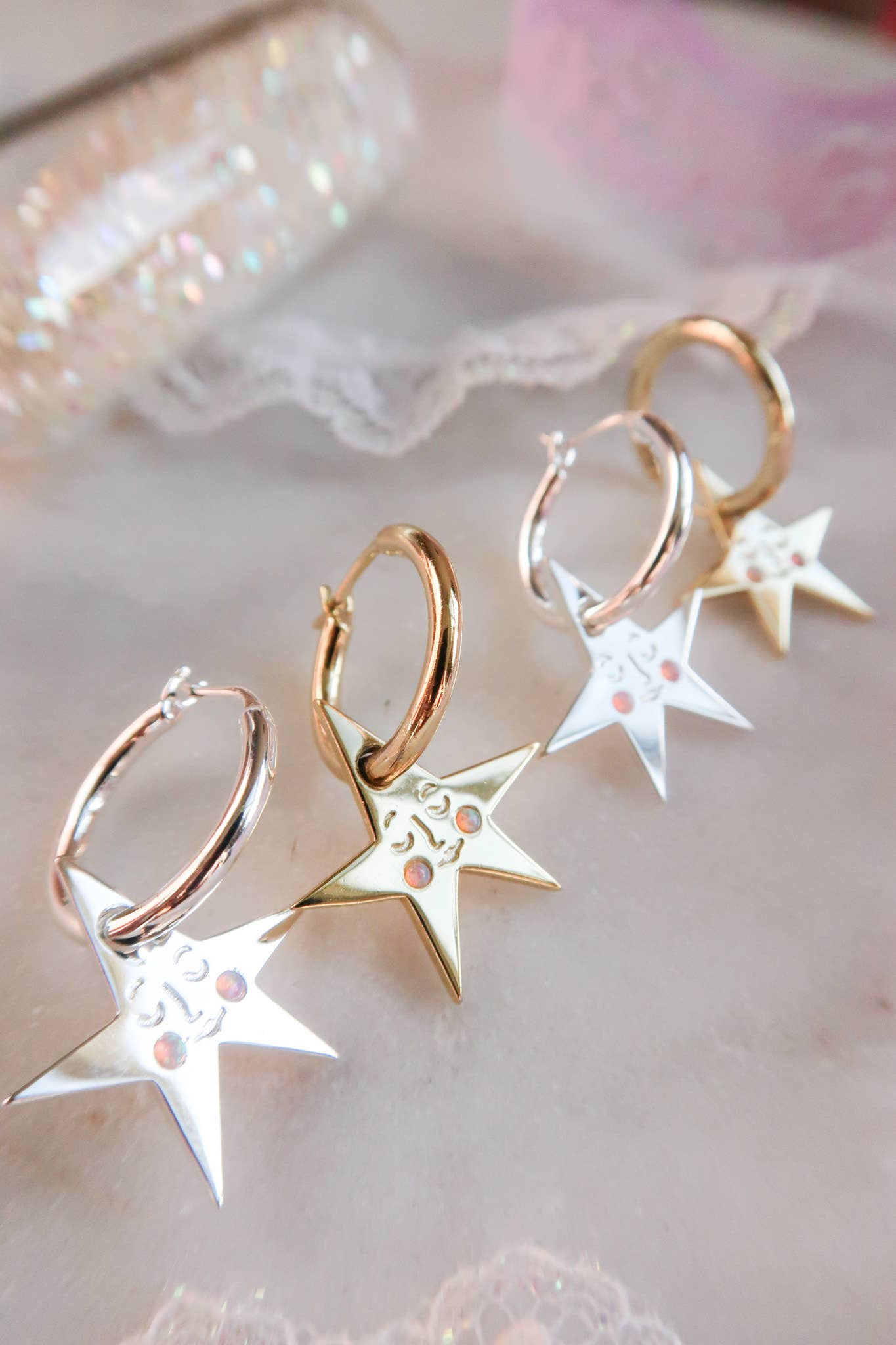 You make me Blush Star Hoop Earrings