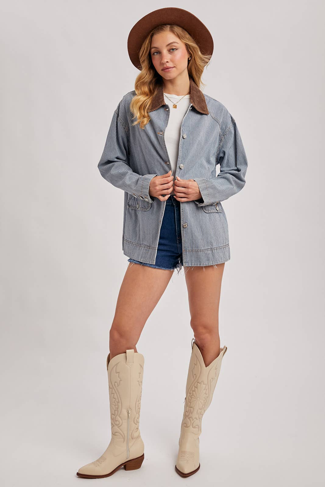 DENIM CORDUROY COLLAR CONTRAST BARN COAT