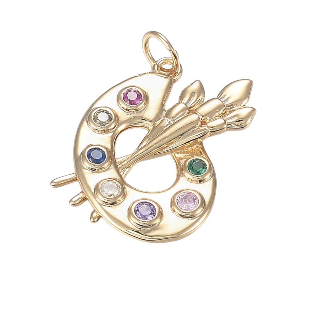 * Gold and Cubic Zirconia Artist Palette Charm