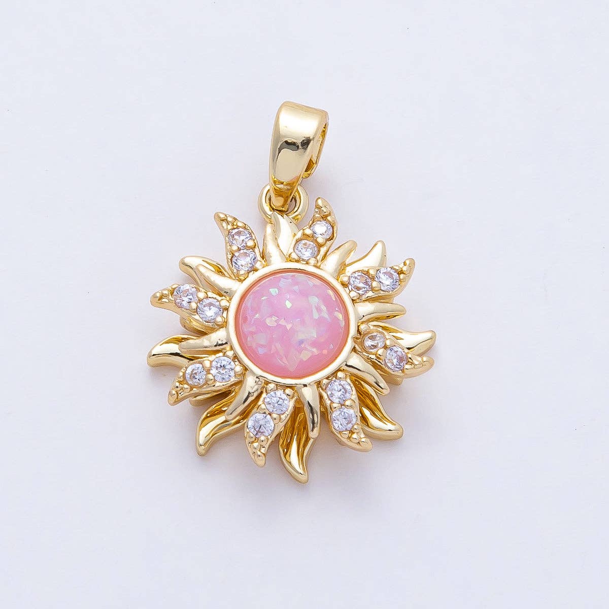 Spinning Rotating Pink Opal Celestial Sun Pendant Charm