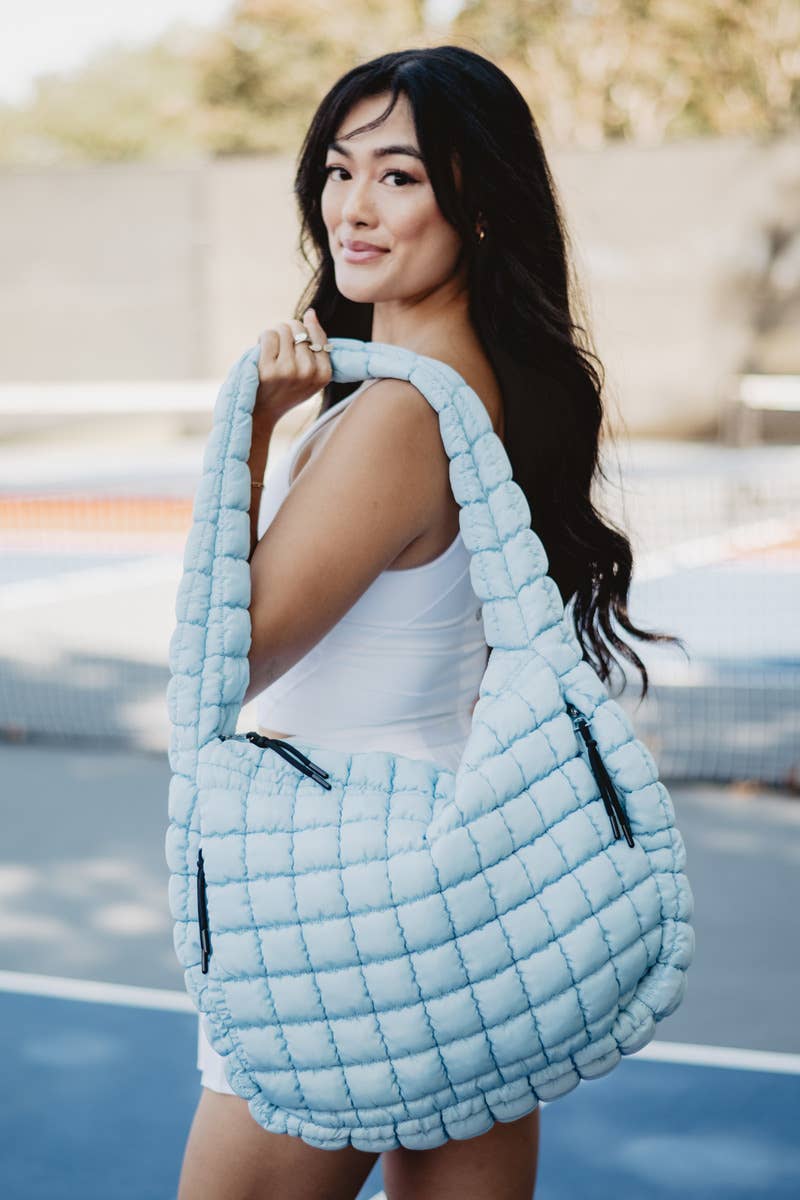Light Blue Puffer Tote Bag