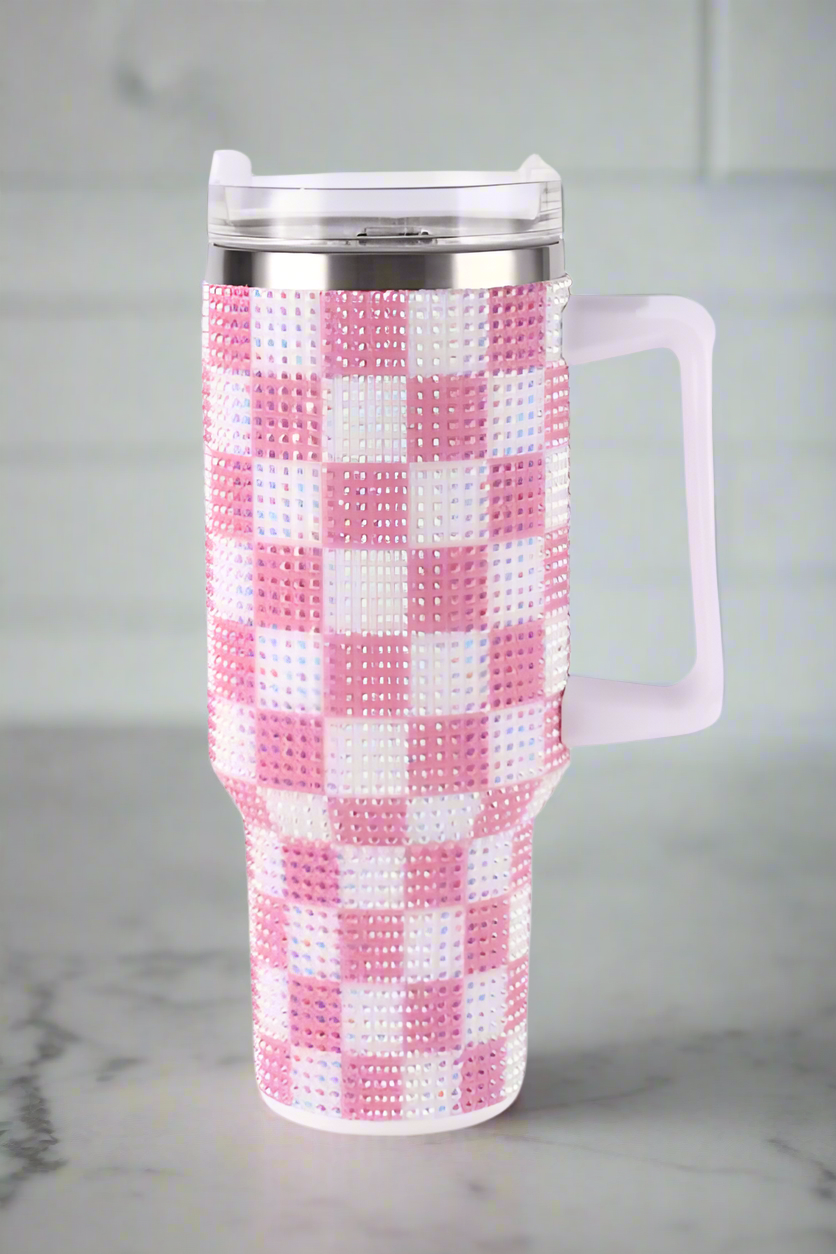 40 oz Pink Check Sparkle Tumbler