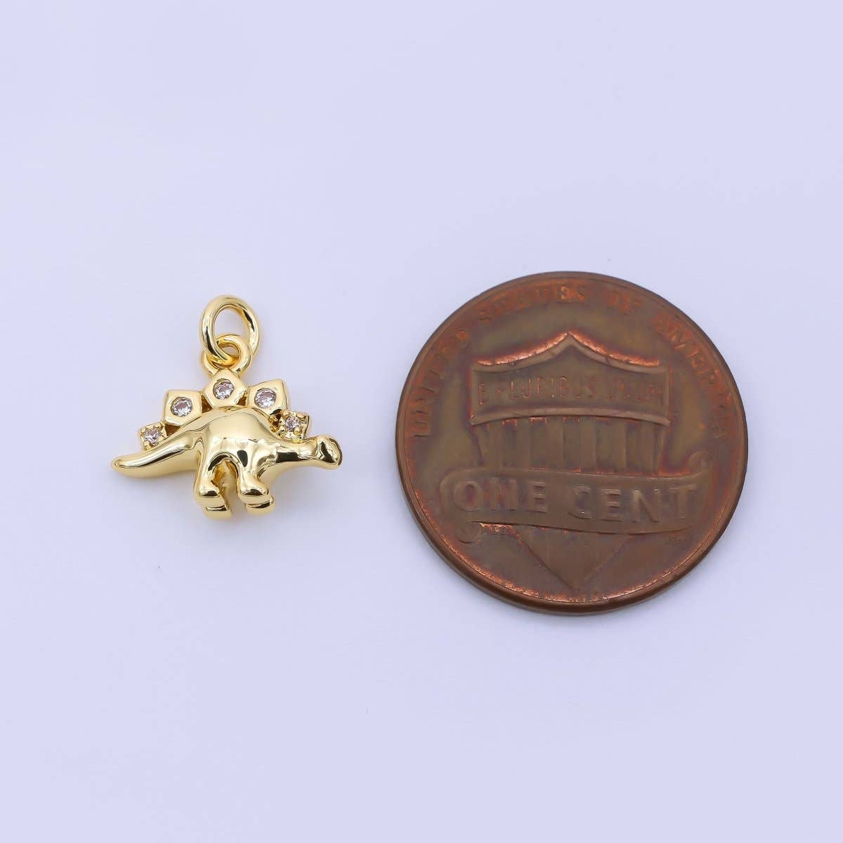 24K Gold Filled 10mm CZ Monstrous Lizard Stegosaurus Dinosaur Charm | AJ397
