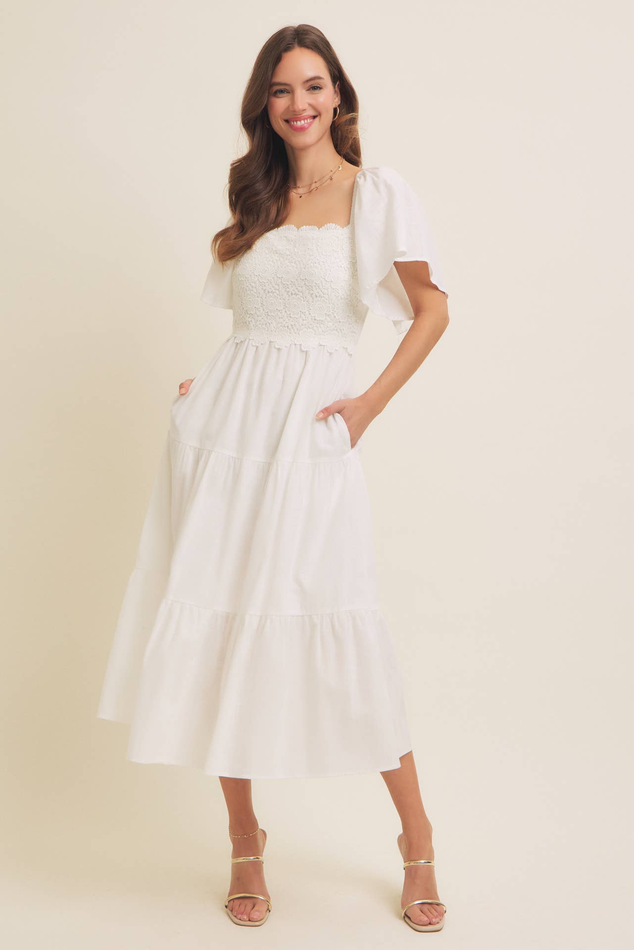 Flutter Sleeves Midi Dress