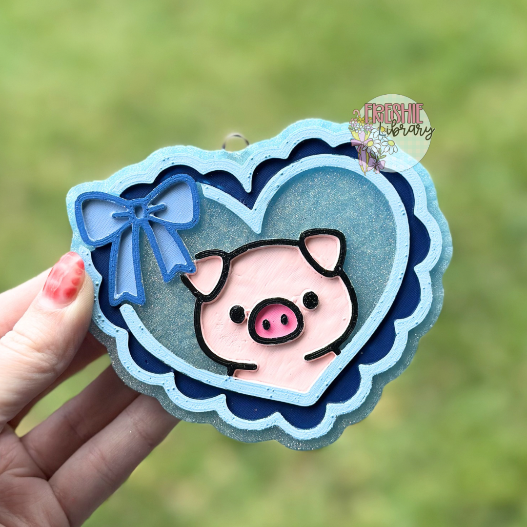 Pig in Scalloped Heart Car Freshie