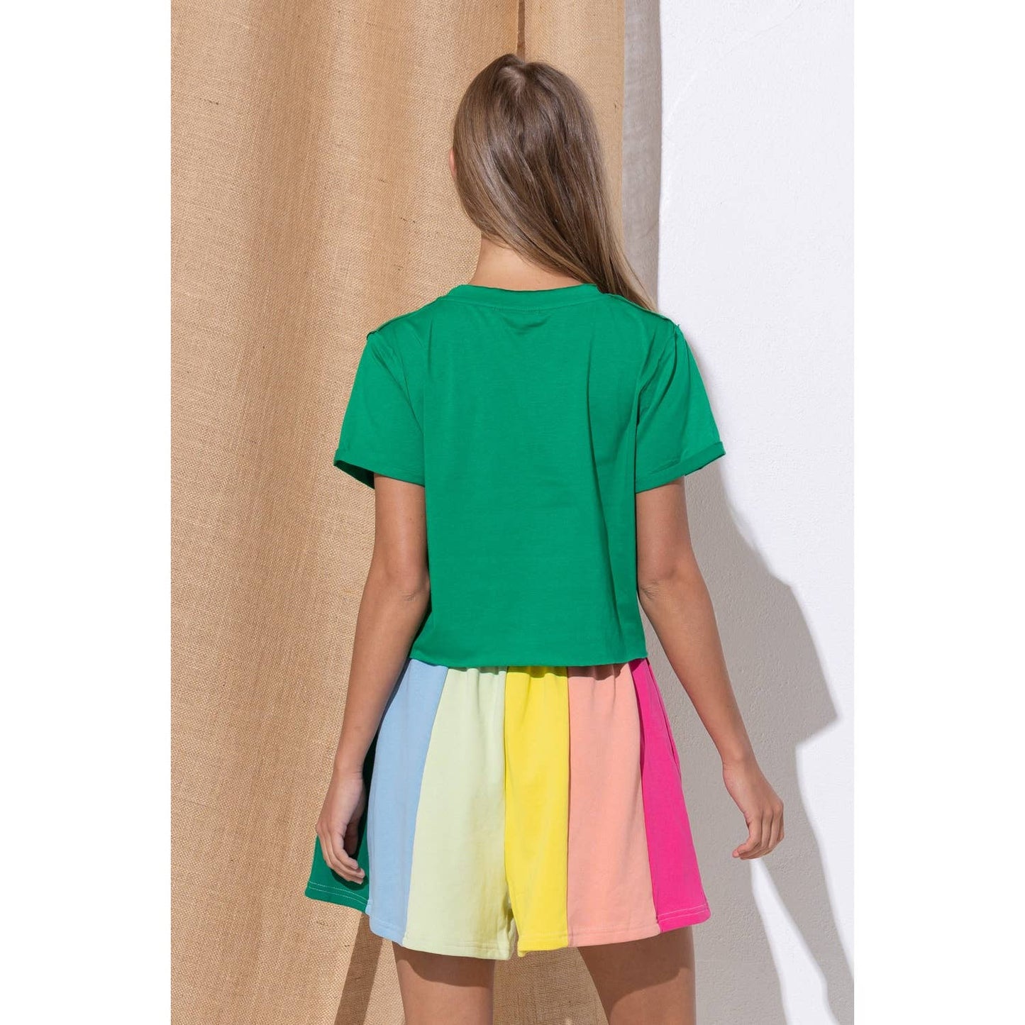 RAINBOW COLOR BLOCK STRIPE SHORTS