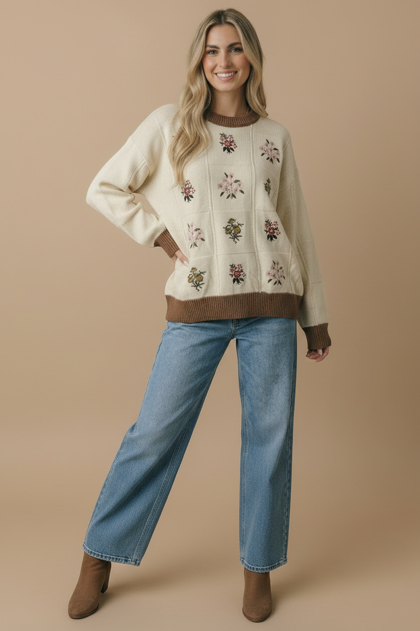 Floral Embroidered Knit Top