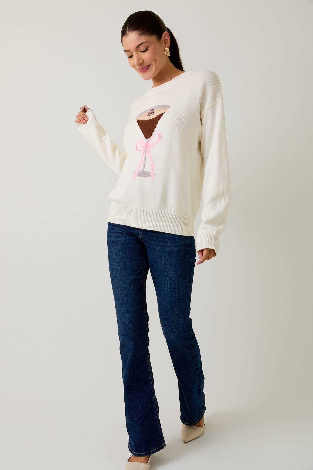 ROLL UP NECK ESPRESSO MARTINI GRAPHIC LT WEIGHT SWEATER