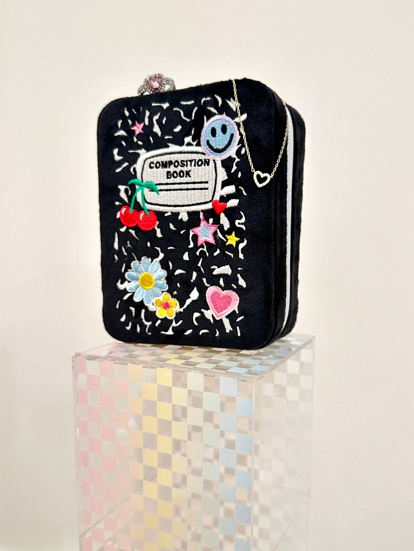 Velvet Jewelry Zip Case / Organizer - Notebook - Black