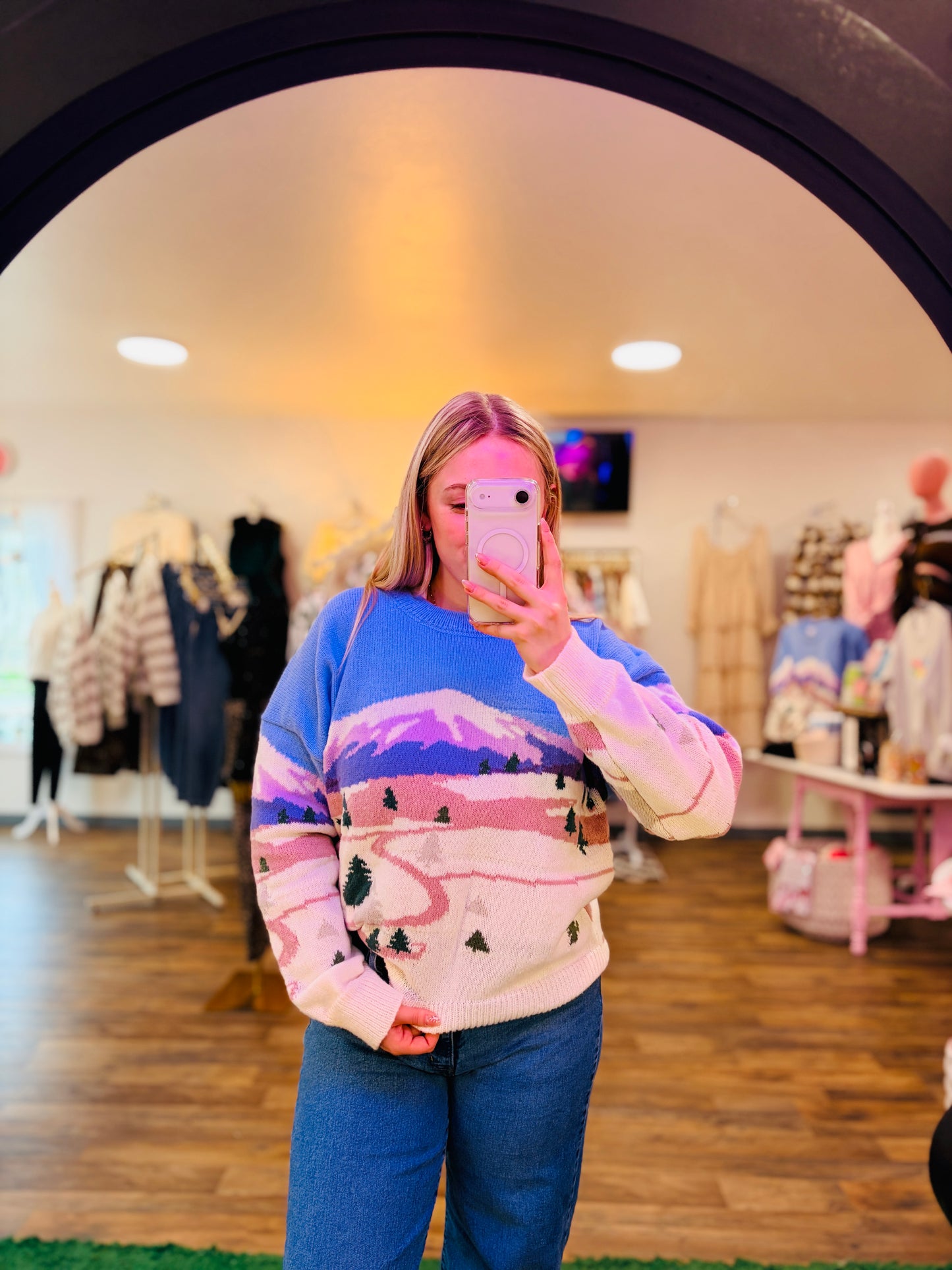 Le Lis | Periwinkle Mountainscape Knit Sweater