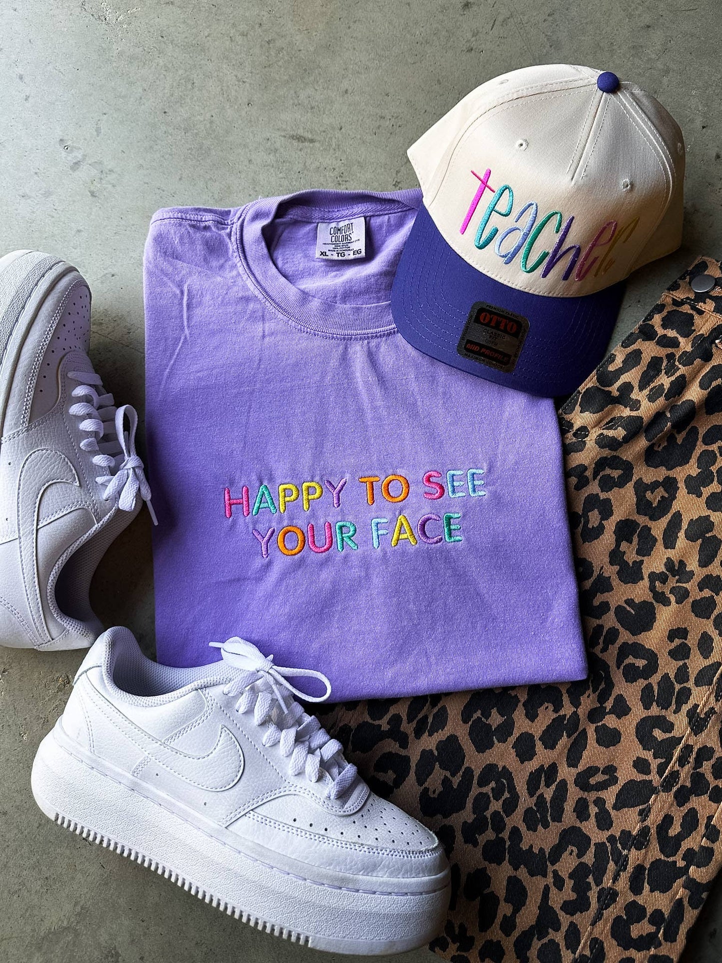 Happy to See Your Face Embroidered Teacher Tee