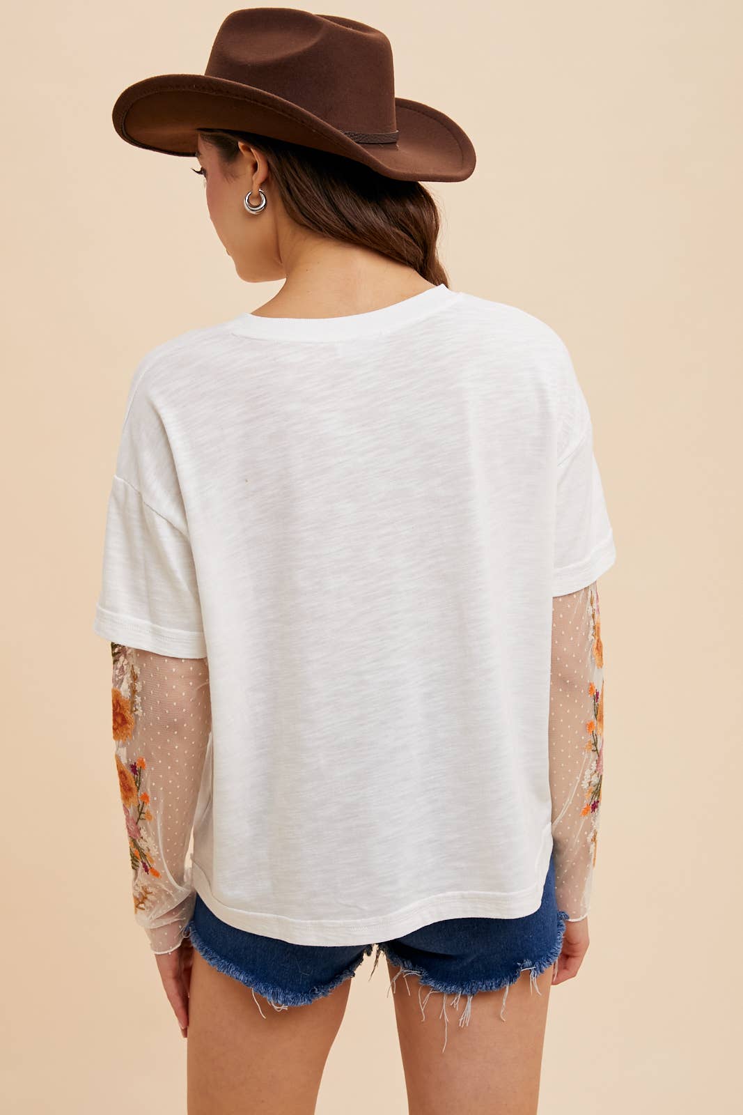 EMBROIDERED TWOFER SLEEVE TOP