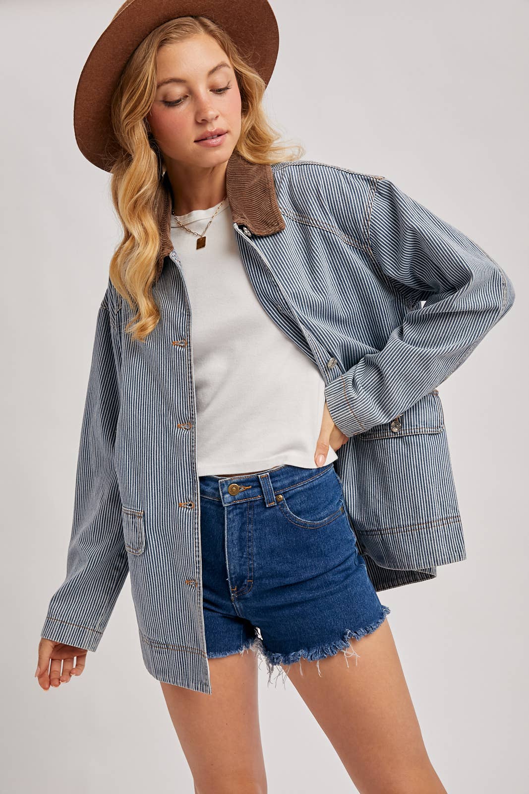 DENIM CORDUROY COLLAR CONTRAST BARN COAT