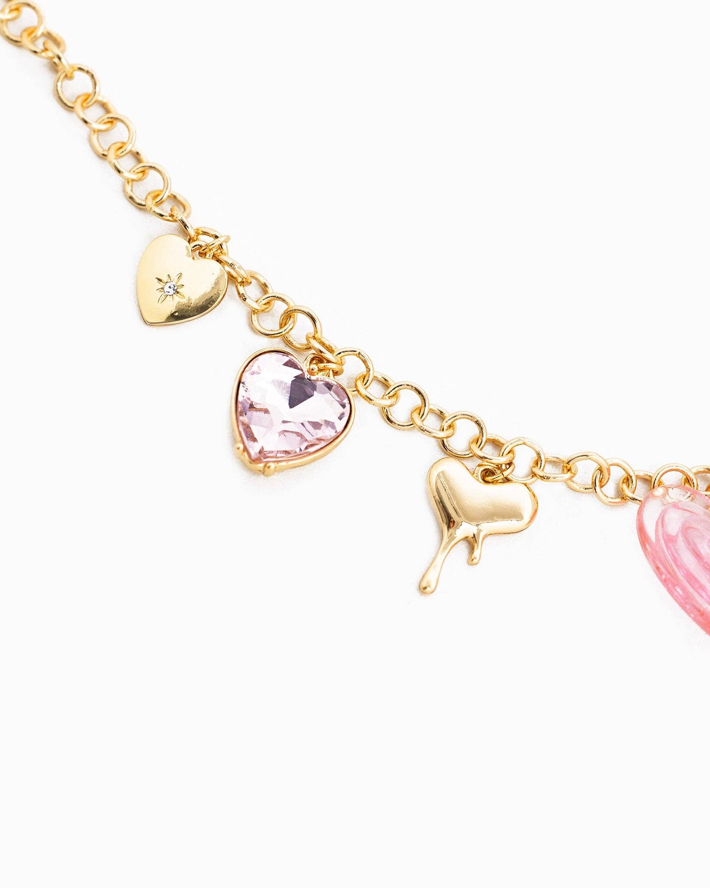 Y2K Pink Heart and Bow Charm Necklace