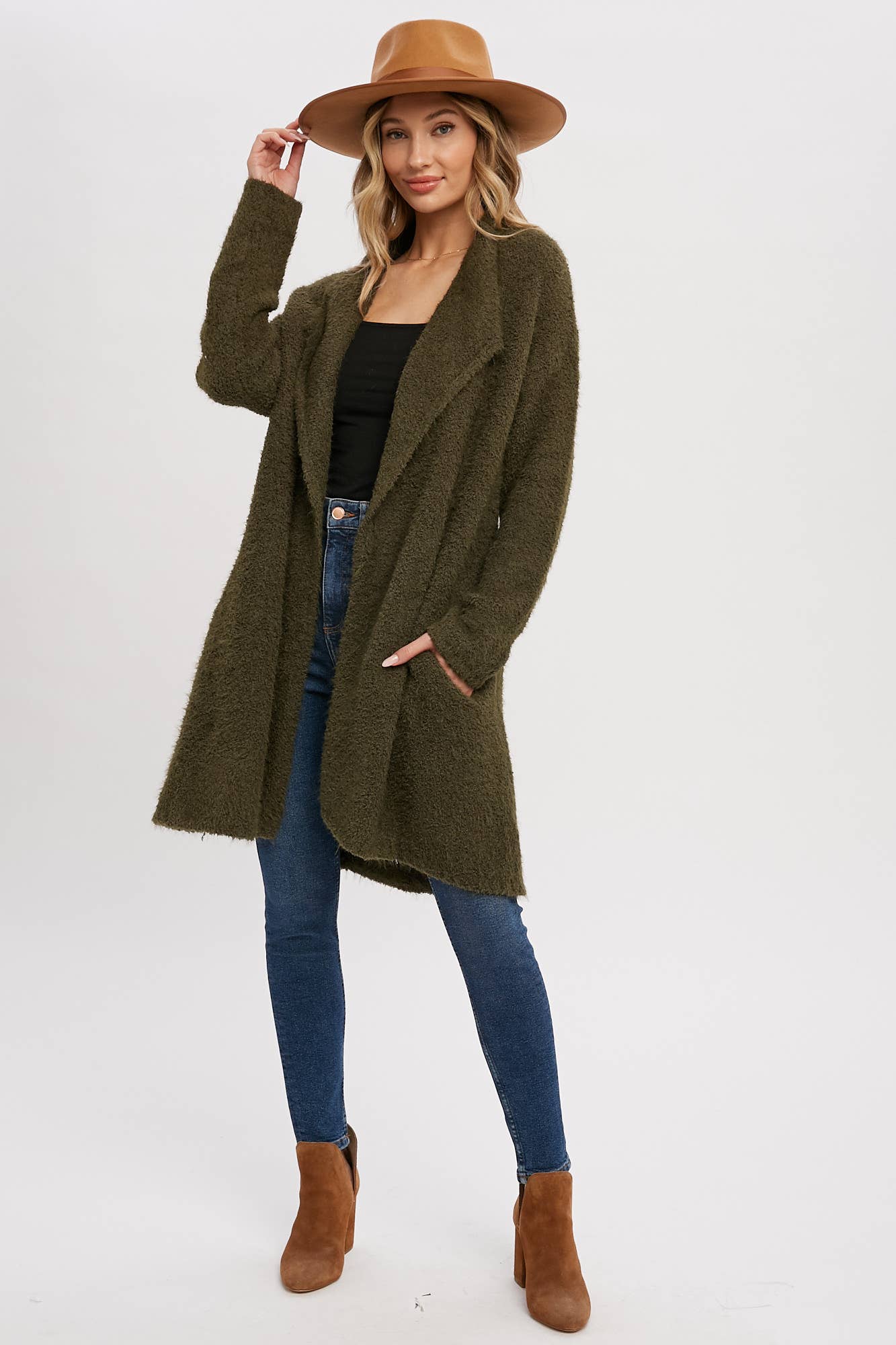 Bluivy | SOFT FUZZY DRAPE FRONT CARDIGAN