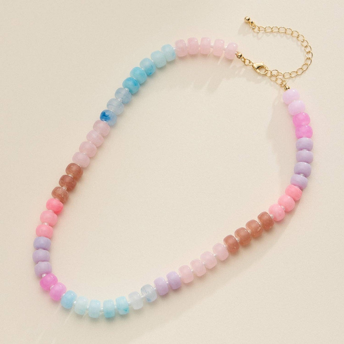 Colorful Beaded Necklace with Gold Clasp Trendy Statement Jewelry
