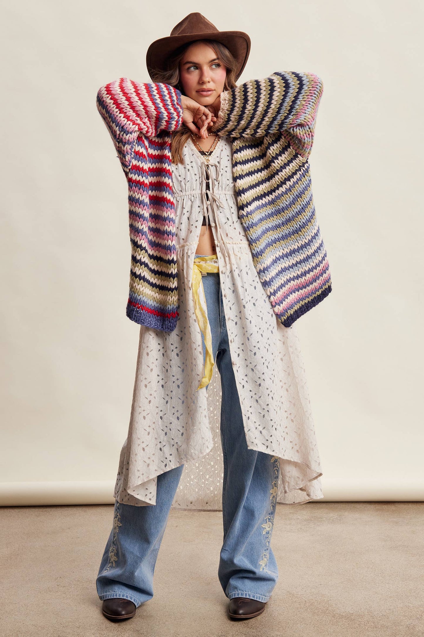 Chunky Multi Stripe Knit Cardigan LSW0731