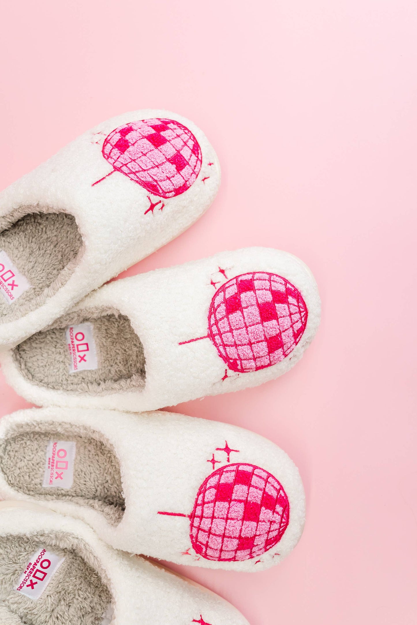 Fuzzy Plush Slippers with Pink Disco Ball