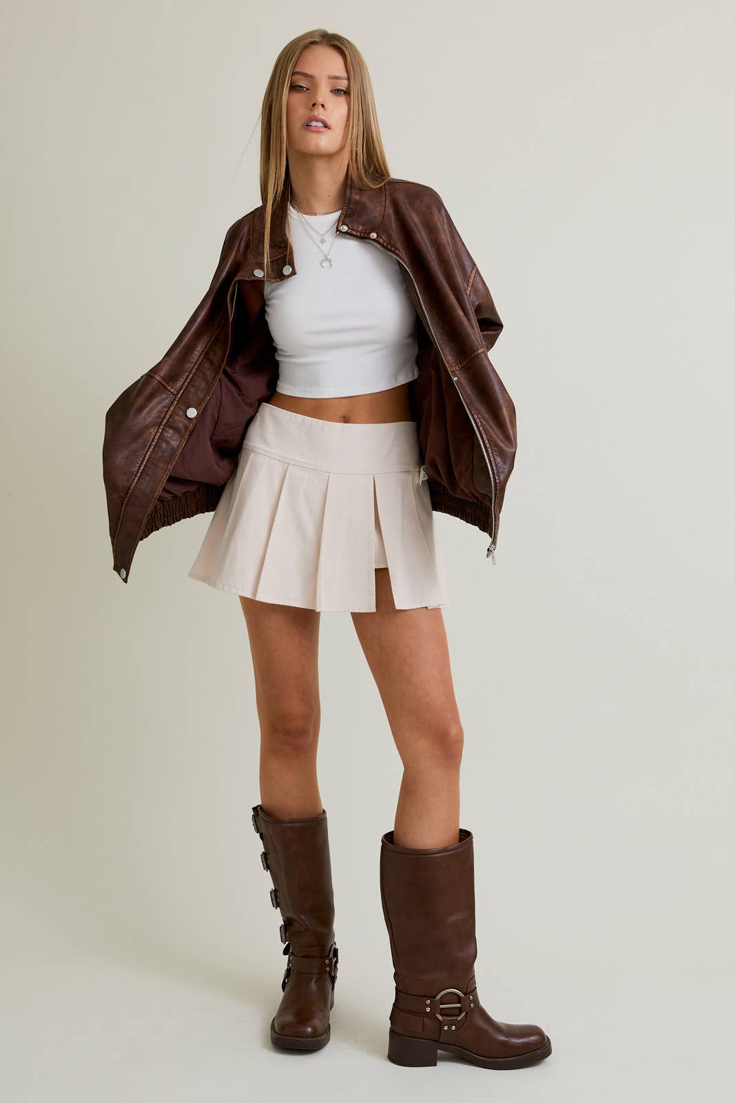 Le Lis | NYC GRL Faux Leather Bomber Jacket