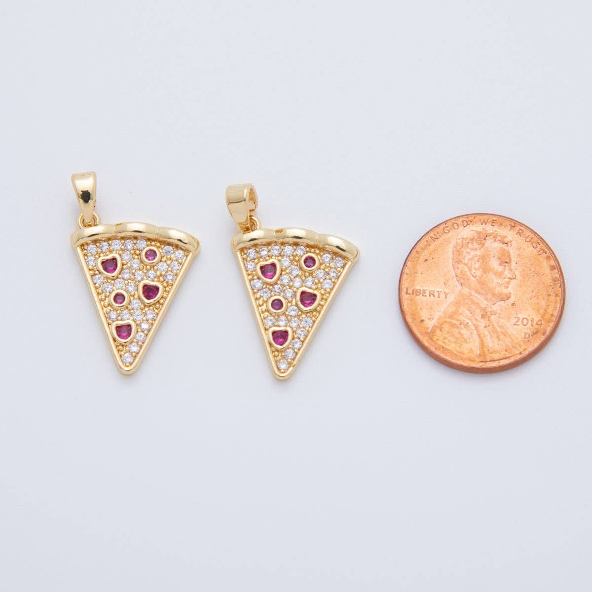 18K Gold Filled Micro Paved CZ Pepperoni Pizza Slice Pendant | AH762