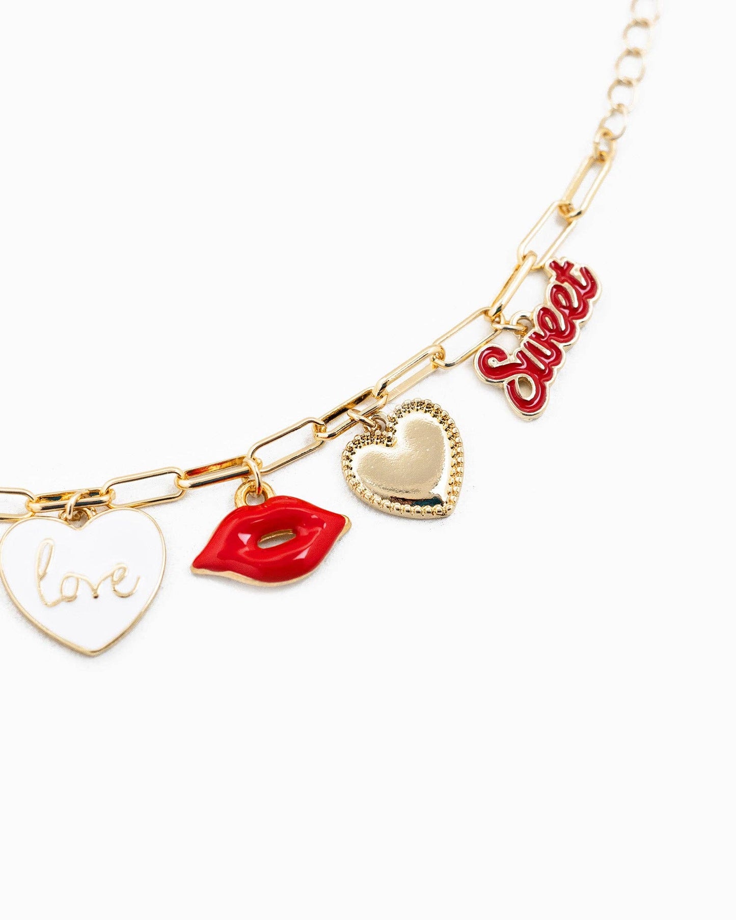 Kiss Me Red Seven Charm Bracelet