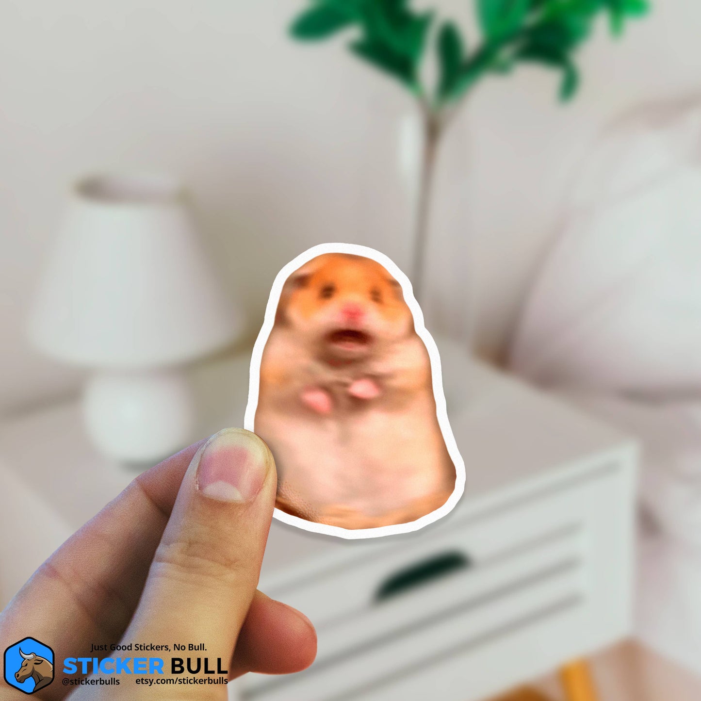 Scared Hamster Funny Meme Sticker, Waterproof Vinyl Sticker