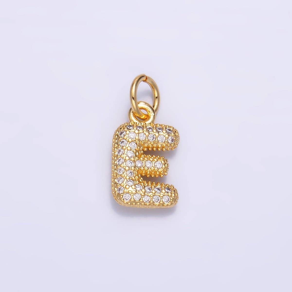 24K Gold Filled Micro Paved CZ Chubby Balloon Initial Letter Pendant | A015 - A027