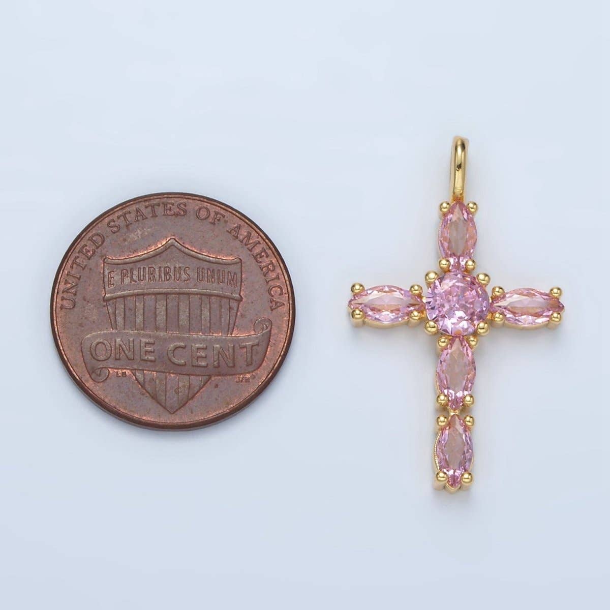 24K Gold Filled Pink, Clear Marquise CZ Cross Pendant | AA1367