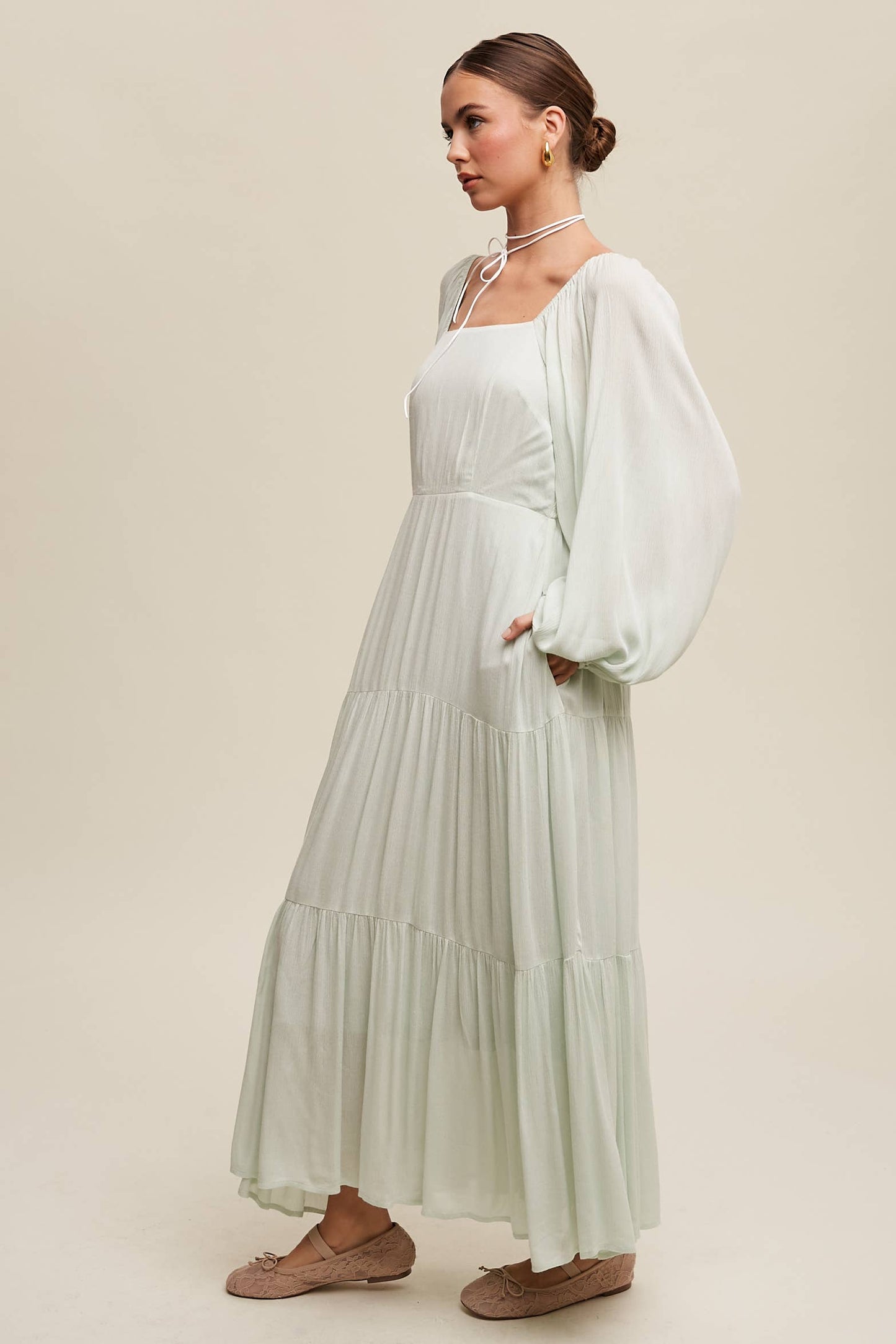 Romantic Square Neck Tiered Boho Maxi Dress