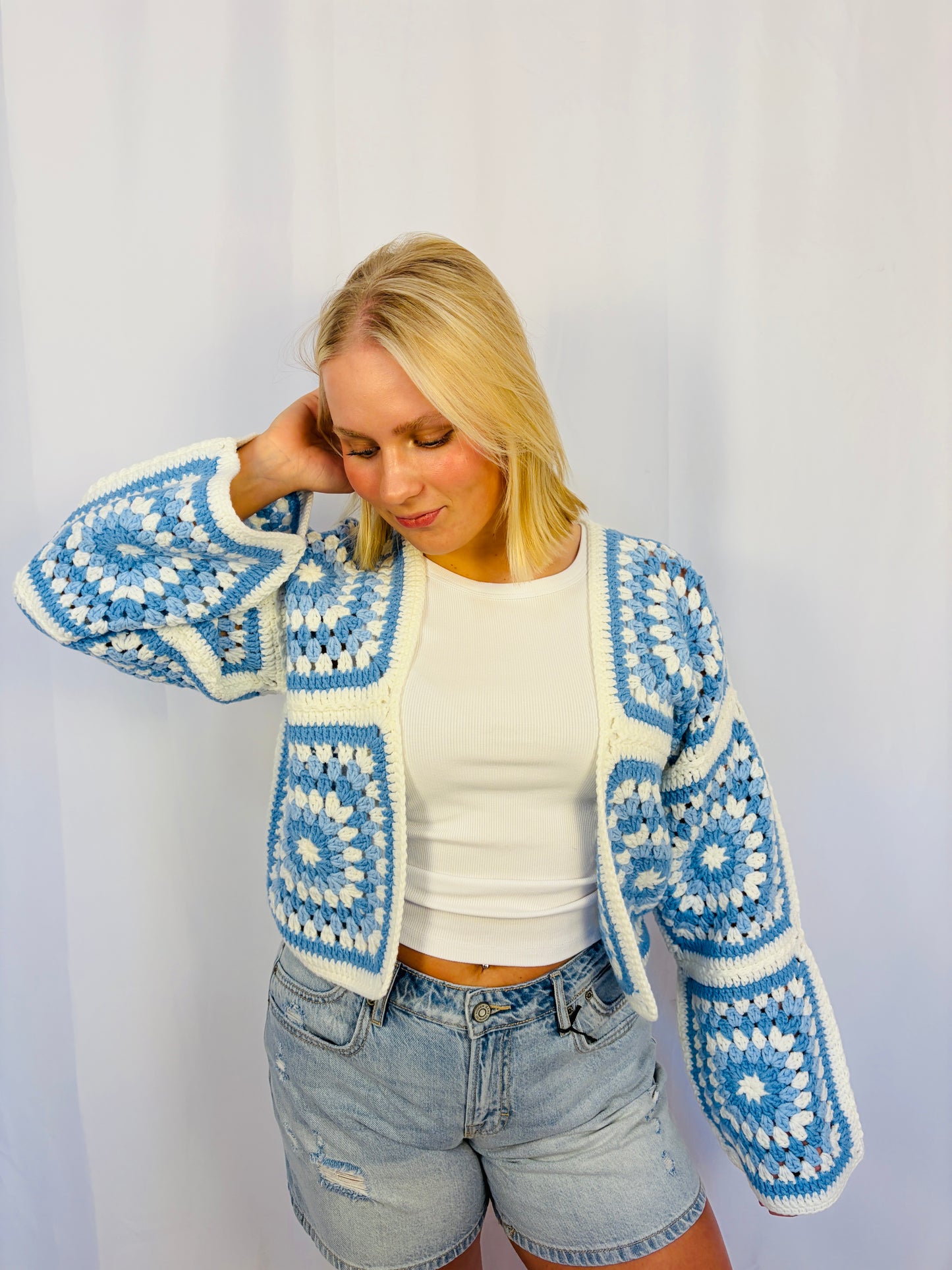 Hand Made Crochet Square Pattern Cardigan