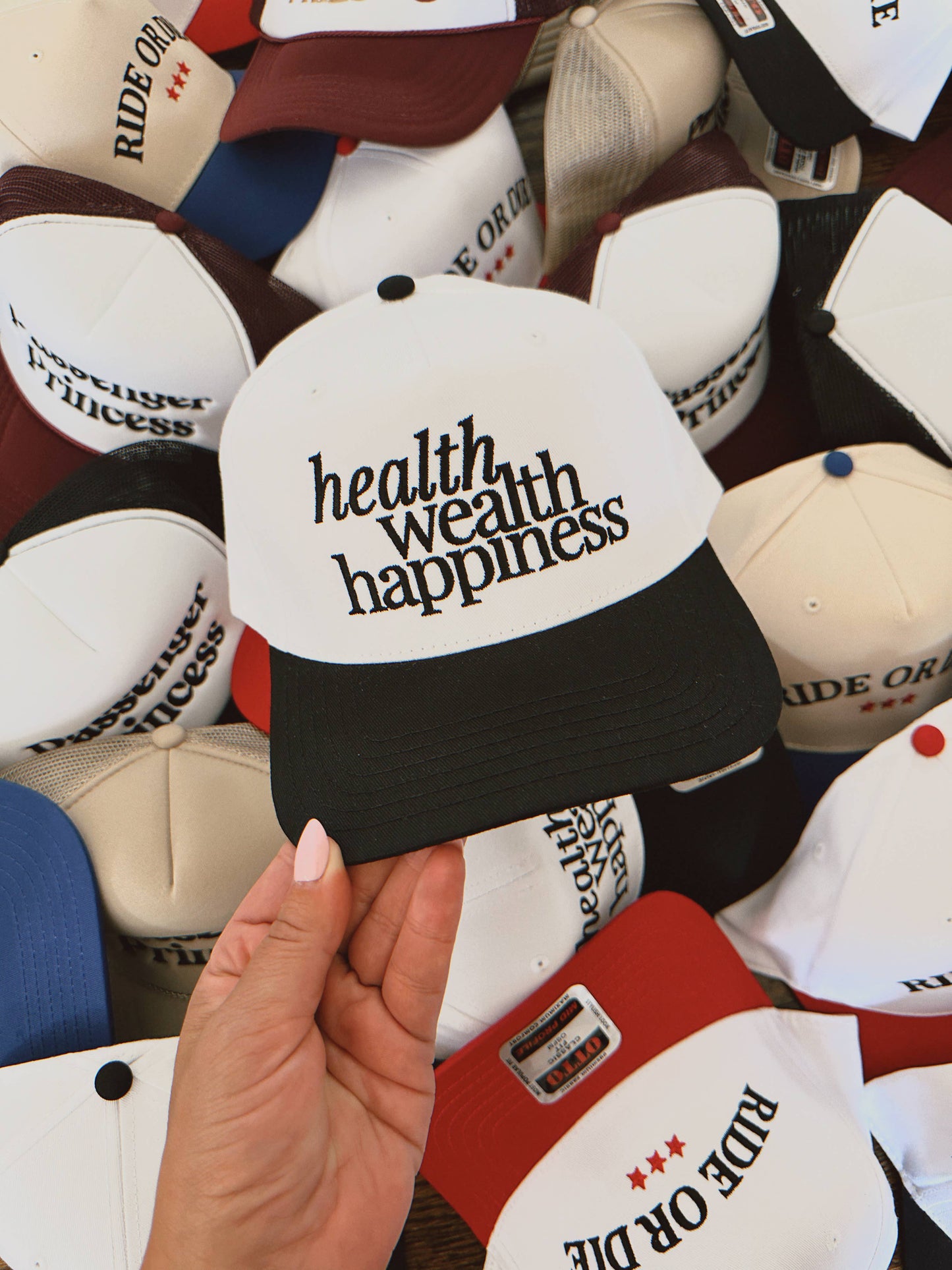 HEALTH WEALTH HAPPINESS ♡ embroidered classic hat