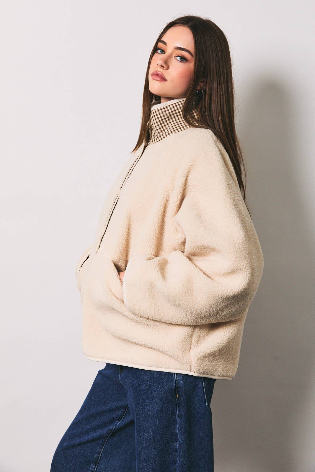 Gingham & Sherpa Reversible Jacket