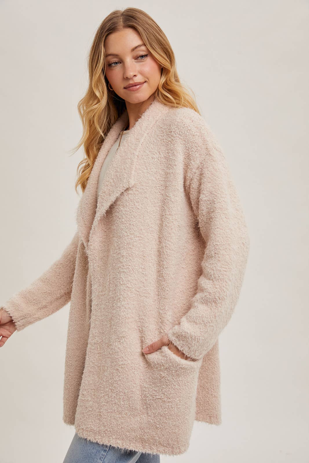 Bluivy | SOFT FUZZY DRAPE FRONT CARDIGAN