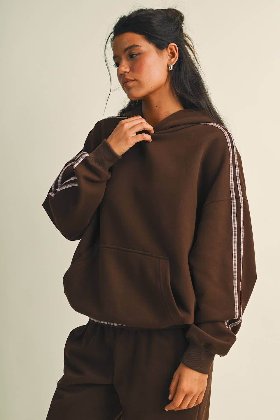 Plaid Side Stripe Oversized Pullover Hoodie