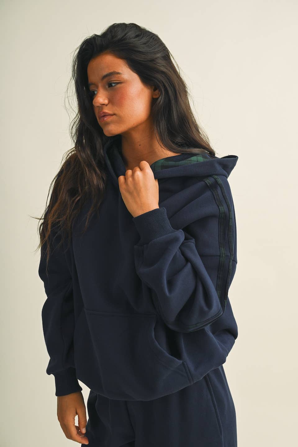 Plaid Side Stripe Oversized Pullover Hoodie