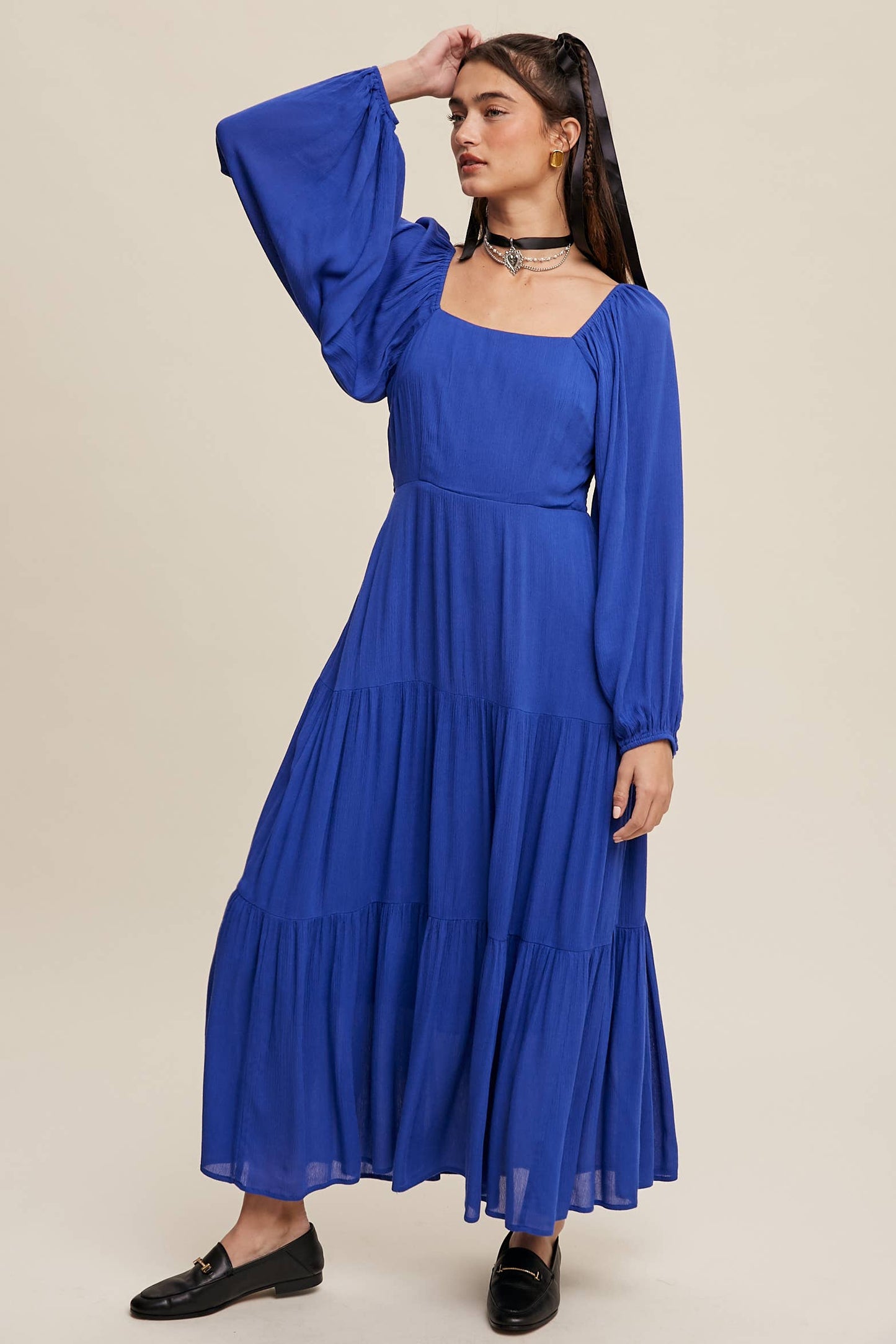 Romantic Square Neck Tiered Boho Maxi Dress