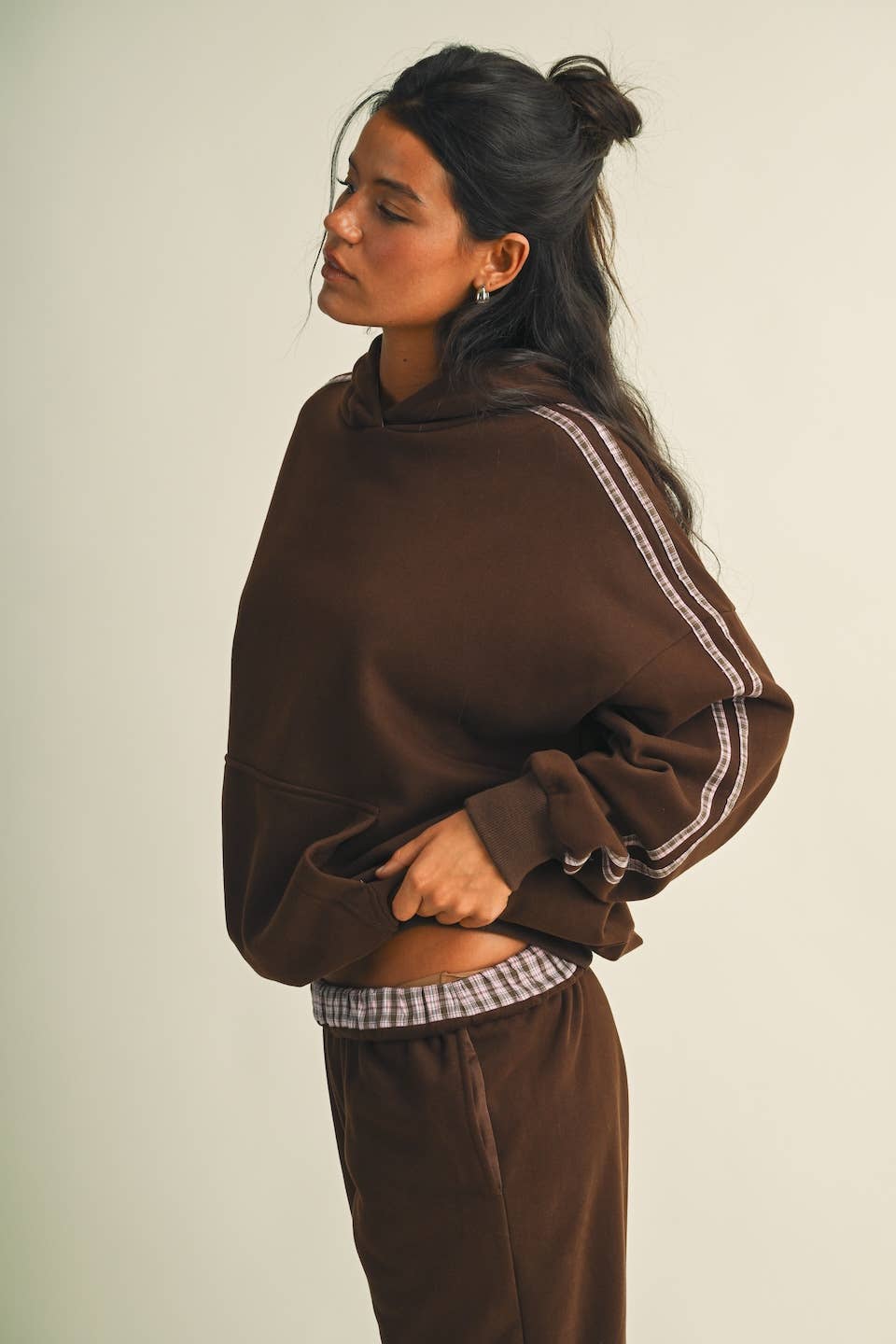 Plaid Side Stripe Oversized Pullover Hoodie