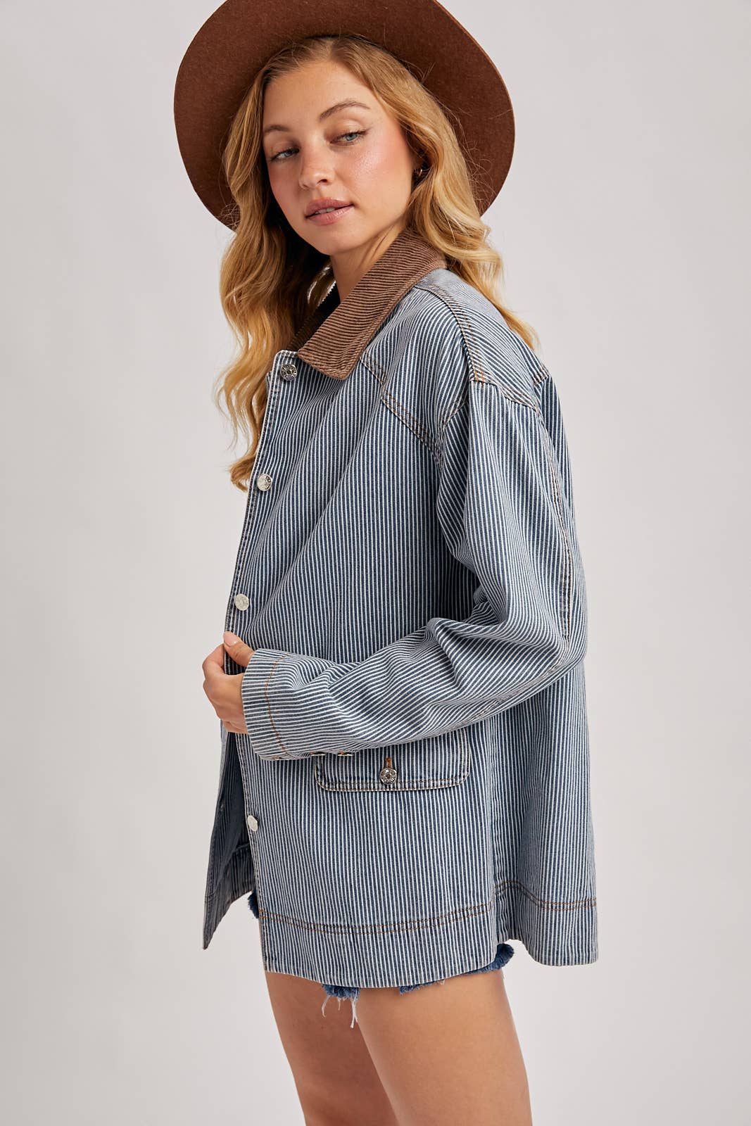 DENIM CORDUROY COLLAR CONTRAST BARN COAT