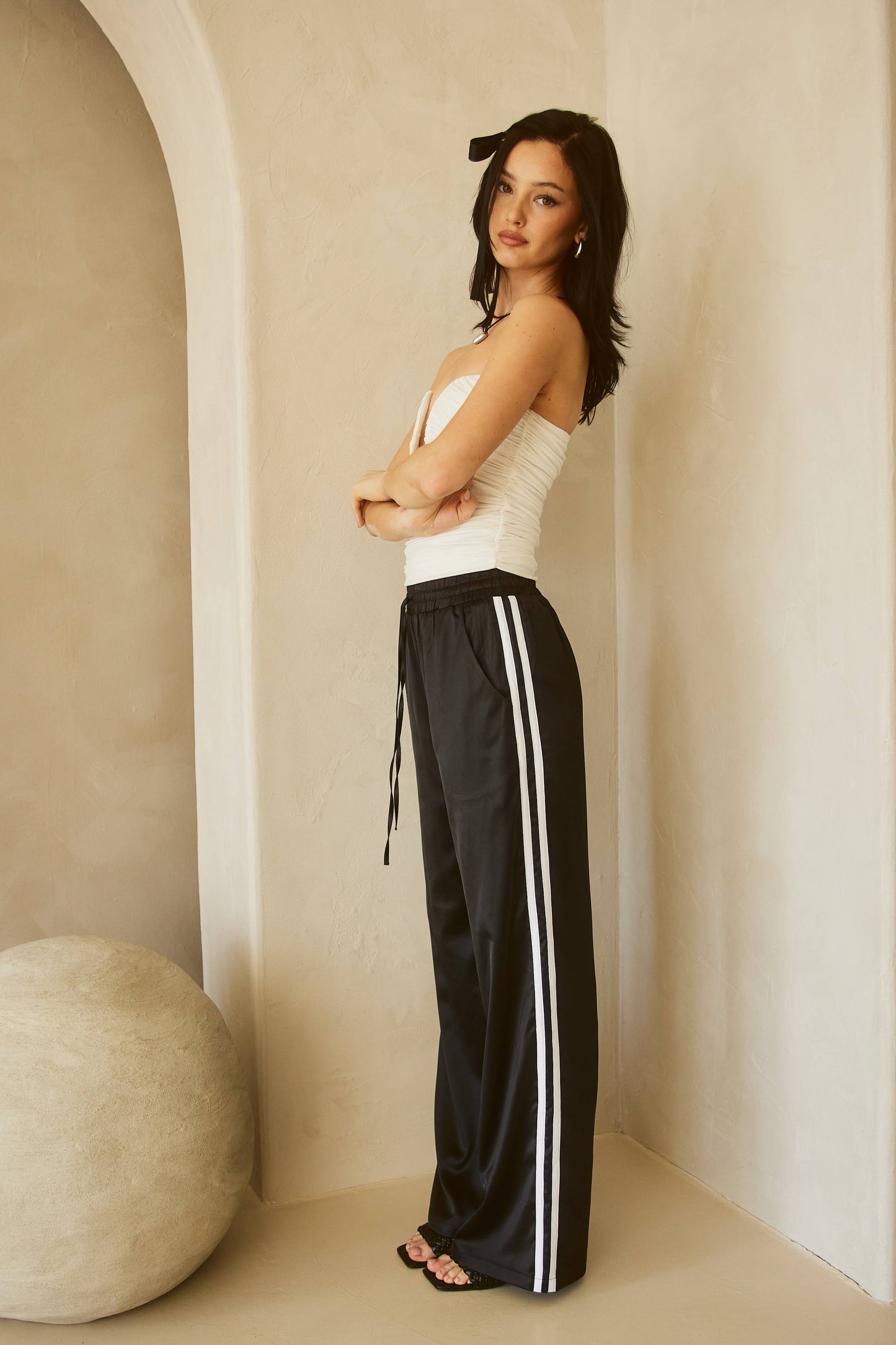 Mimosa | Satin Track Pants with Side Stripes
