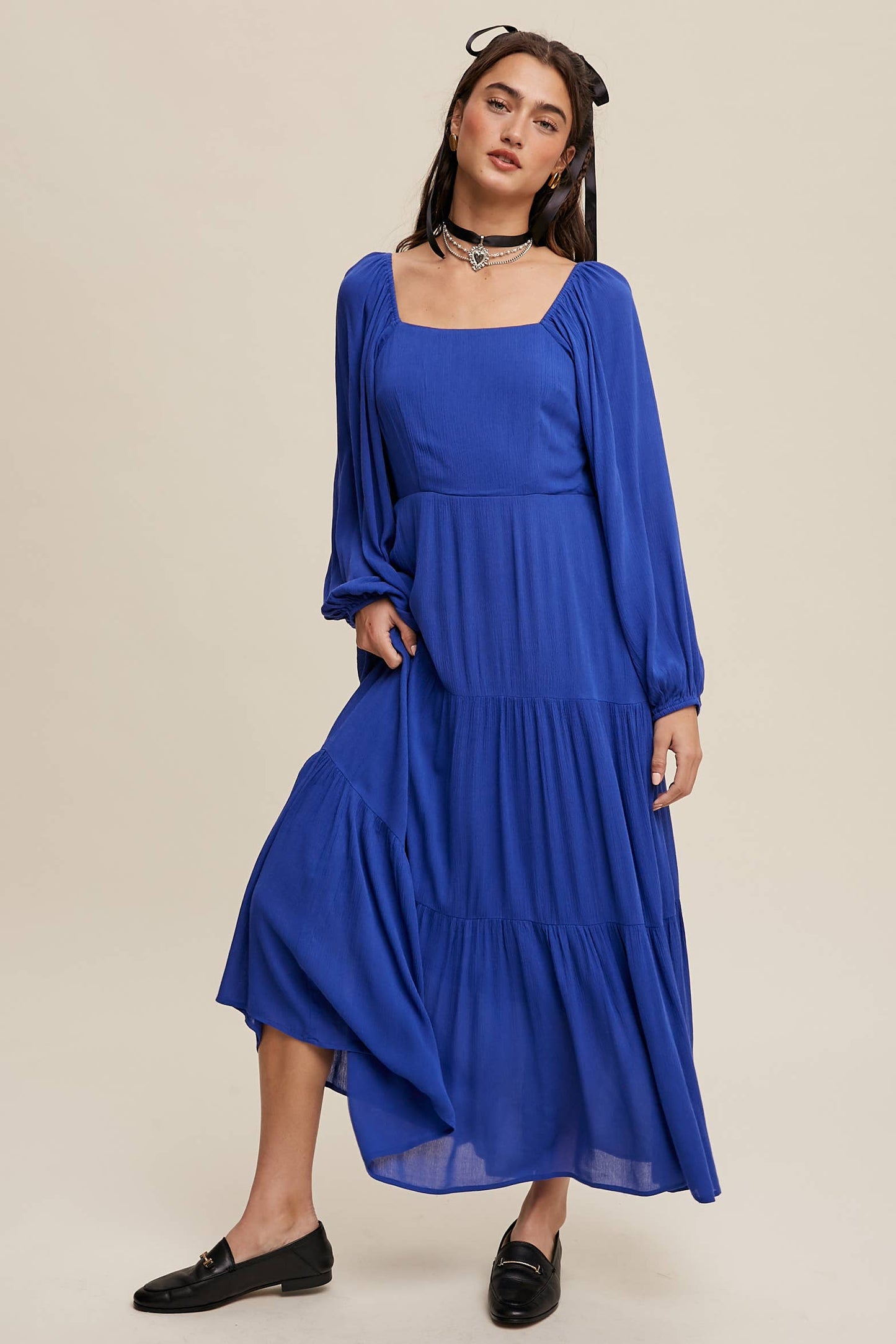 Romantic Square Neck Tiered Boho Maxi Dress